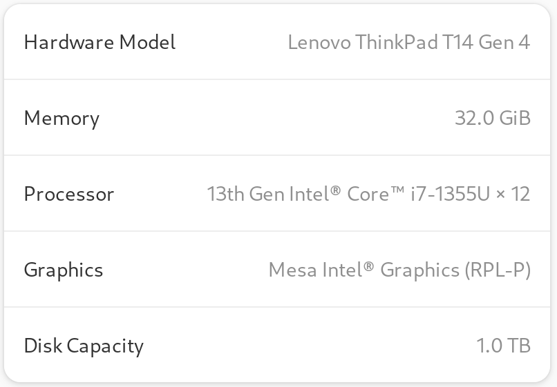 Technical specifications of my Lenovo ThinkPad